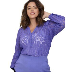 Torrid Womens Harper Lace Tunic Top SZ 2XL 18/20 Purple Long Sleeve Semi Sheer